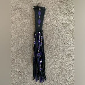 Leather hair wrap with purple and silver tassels